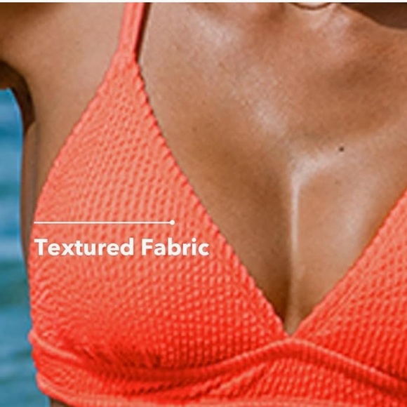 V Neck Crisscross Adjustable Straps Ribbed Cheeky bikini in vibrant orange Small - Picture 6 of 6